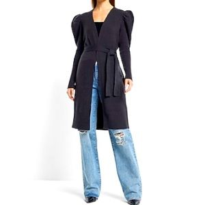 Womens puff shoulder belted duster cardigan